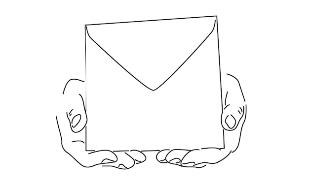 line art of hand holding an envelope vector illustration