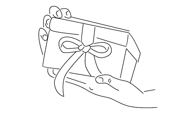 line art of hand holding gift box