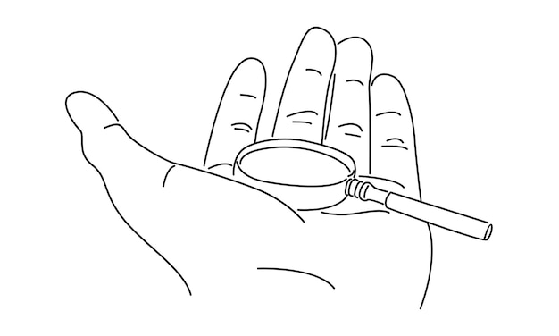 line art of hand holding magnifying glass vector illustration