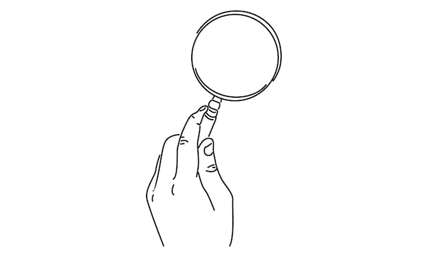 Vector line art of hand holding magnifying glass vector illustration