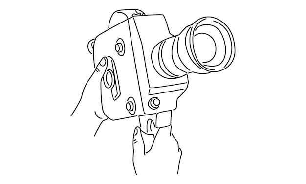 Vector line art of hand holding photo camera vector illustration