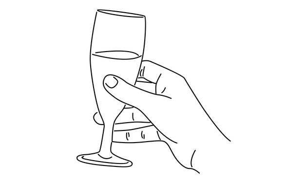 line art of hand holding wineglass