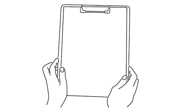 Line art of hands holding clipboard vector illustration