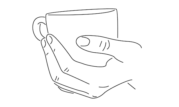 line art of hands holding a cup of hot coffee