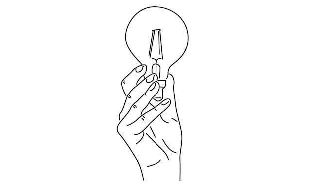 line art of Hands holding a light bulb