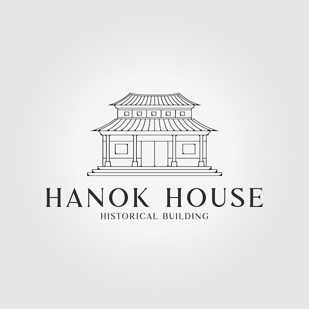 Line art hanok house logo icon vector design illustration pagoda and joglo house