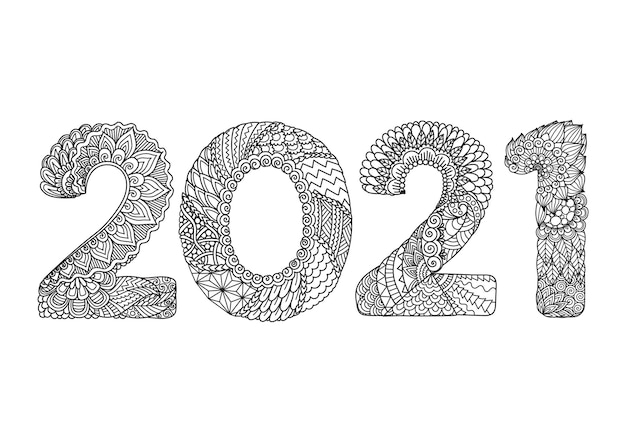 Vector line art happy new year illustration.