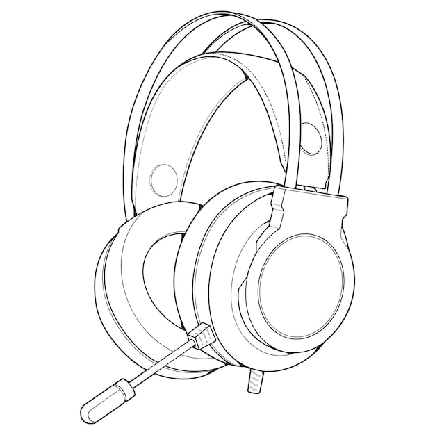 Line Art Headphones Vector Illustration Music Concept Line art vector Portable earphones