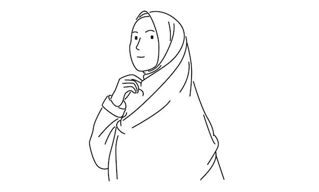 line art of hijab muslim woman