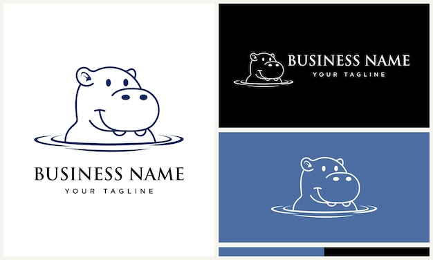 Line art hippo logo template