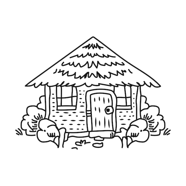 Vector line art the hut doodle art vector