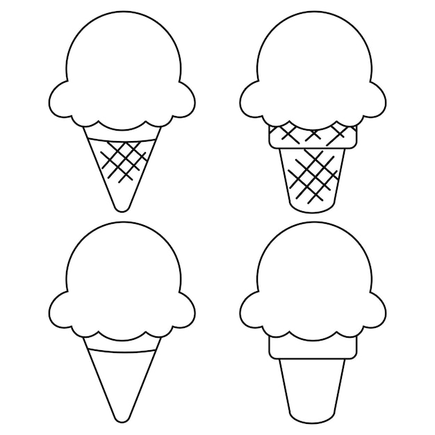 Linea arte del set di coni gelato. schema del vettore di gelato