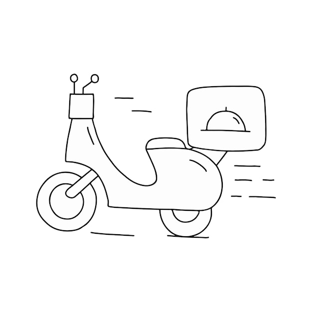 Vector line art illustratie van een klassieke scooter met een zijkast