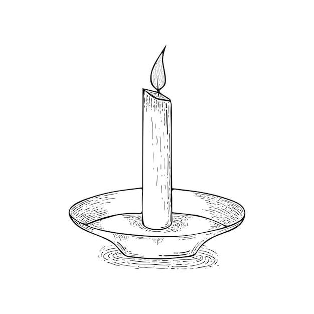 Vector line art illustration of a candle on a plate