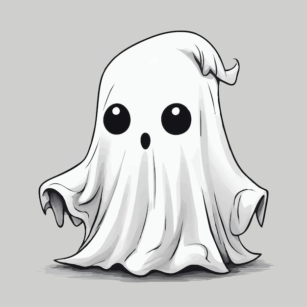 line art illustration of a cute ghost