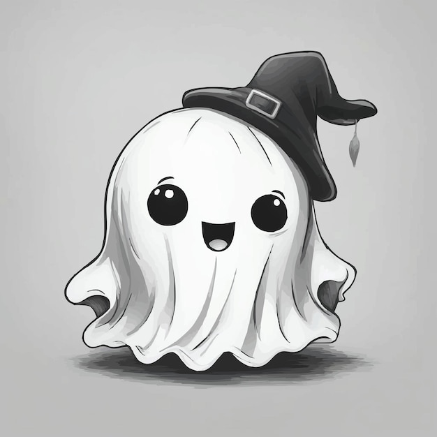 line art illustration of a cute ghost