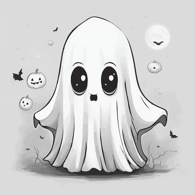 line art illustration of a cute ghost