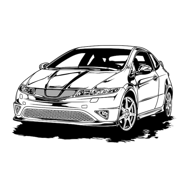 line art illustration of a honda civic fn2