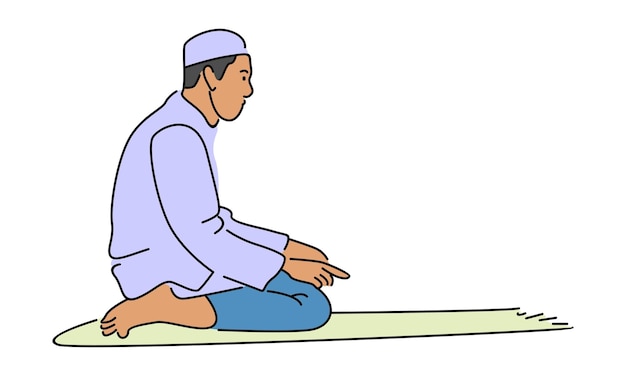 기도하는 무슬림 남성들의 라인 아트 일러스트레이션