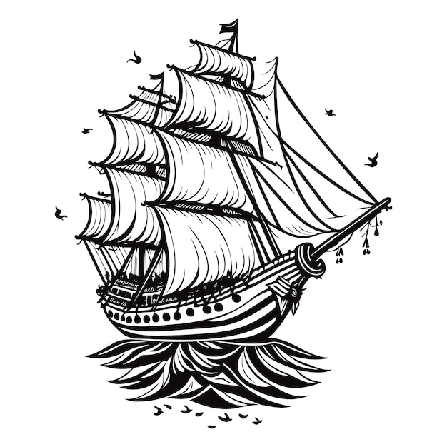 Vector line art illustration of pirates cruise vector