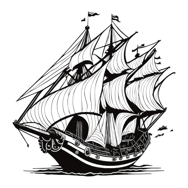 Illustrazione di arte di linea del vettore di crociera dei pirati