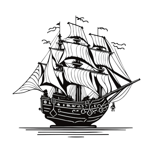 해적 크루즈 벡터의 라인 아트 그림