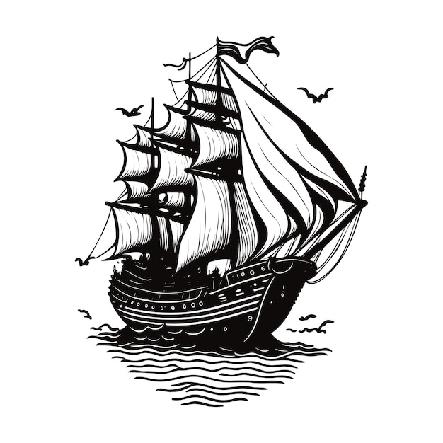 line art illustration of pirates cruise vector