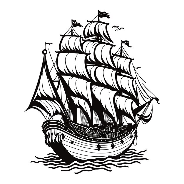 line art illustration of pirates cruise vector