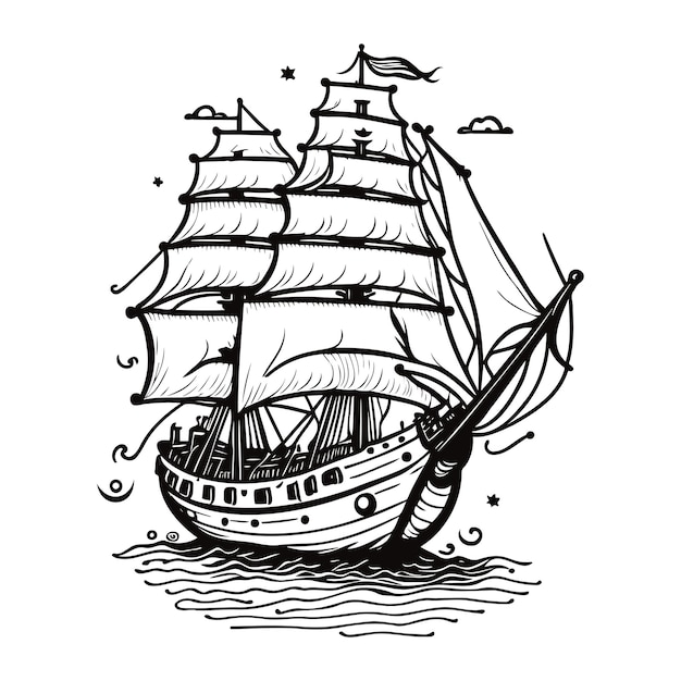 Illustrazione di arte di linea del vettore di crociera dei pirati