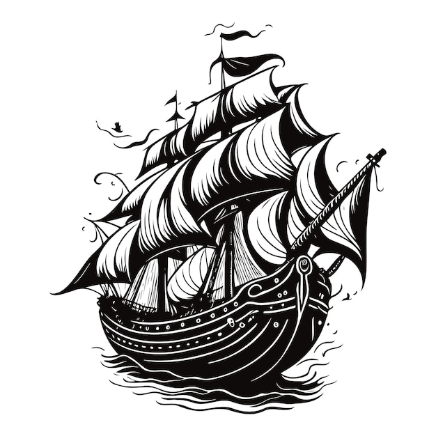 Illustrazione di arte di linea del vettore di crociera dei pirati