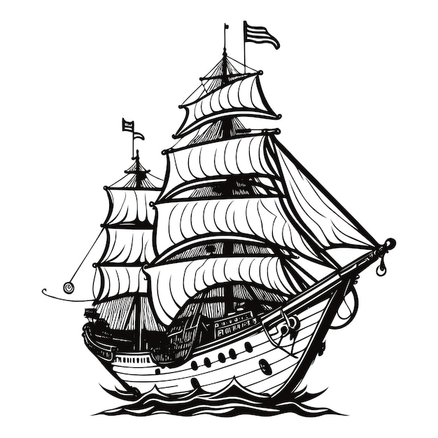 Line art illustration of pirates cruise vector