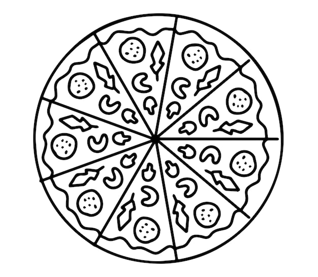 Vector line art illustration of pizza