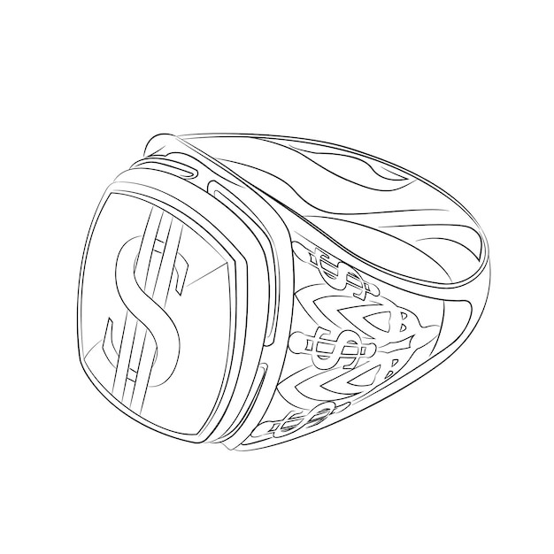 Line art illustration of signet with dollar sign Vector illustration of red and white gold signet r