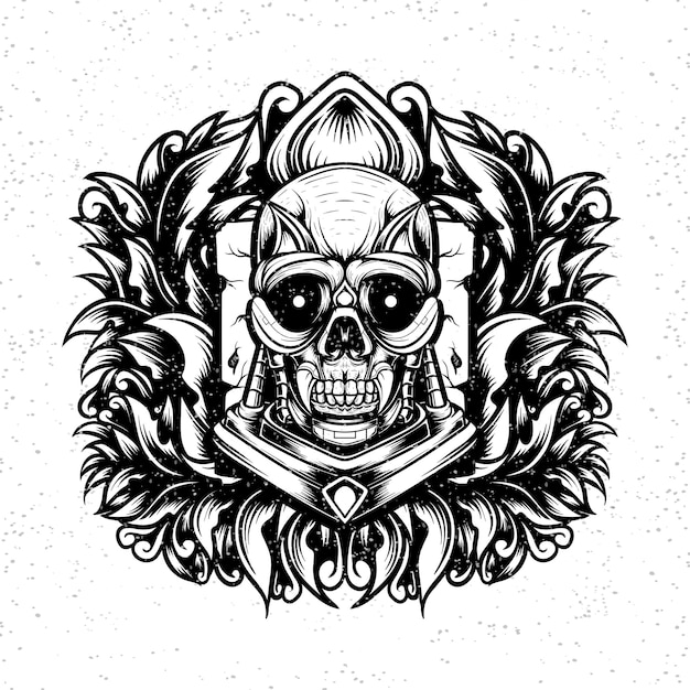 Line art illustration skull