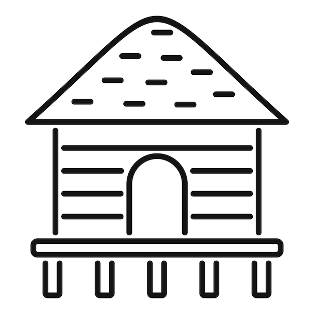 Vector line art illustration of a stilt house