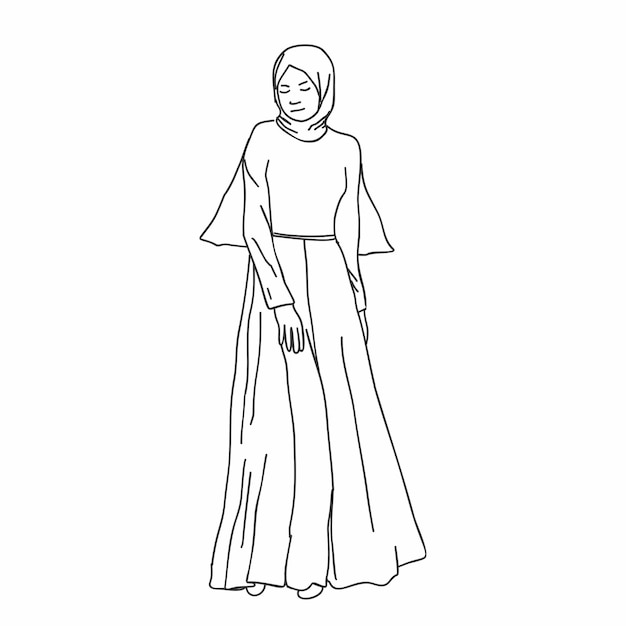 Line art illustration of woman muslim