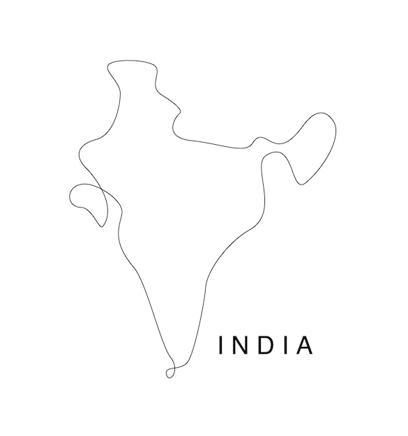 Vettore linea arte mappa dell'india. mappa del mondo orientale a linea continua. illustrazione vettoriale. mondo asiatico a linea singola