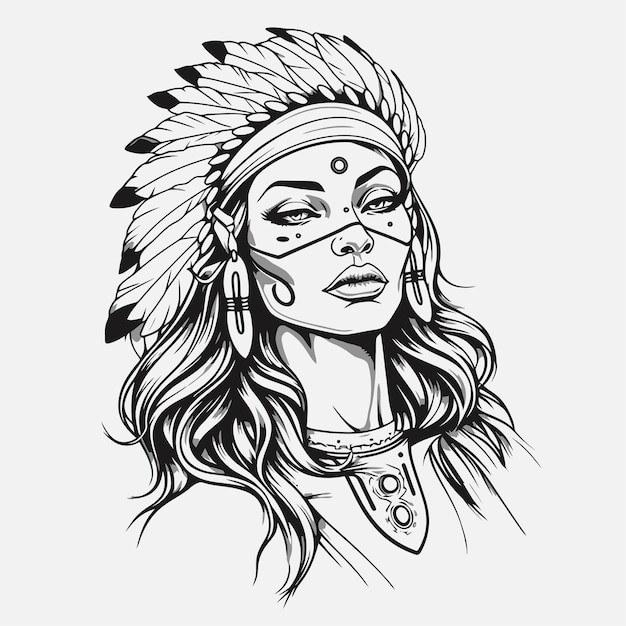 Vector line art of indian women