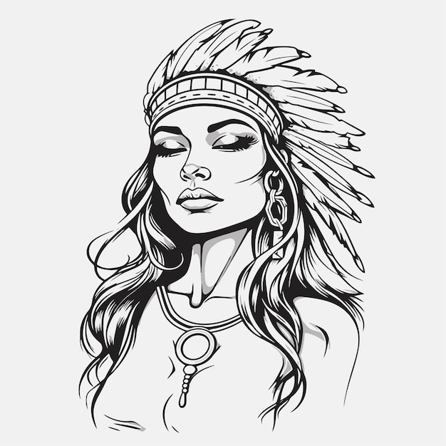 Vector line art of indian women