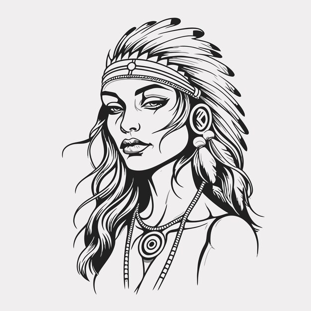 Vector line art of indian women