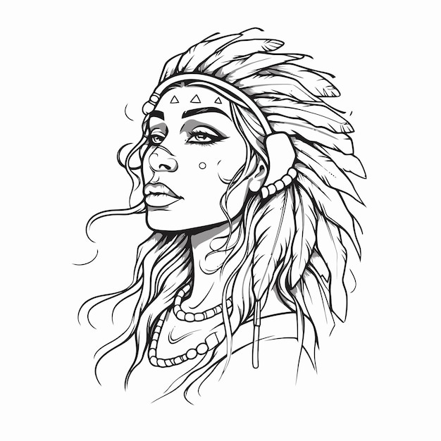 Vector line art of indian women