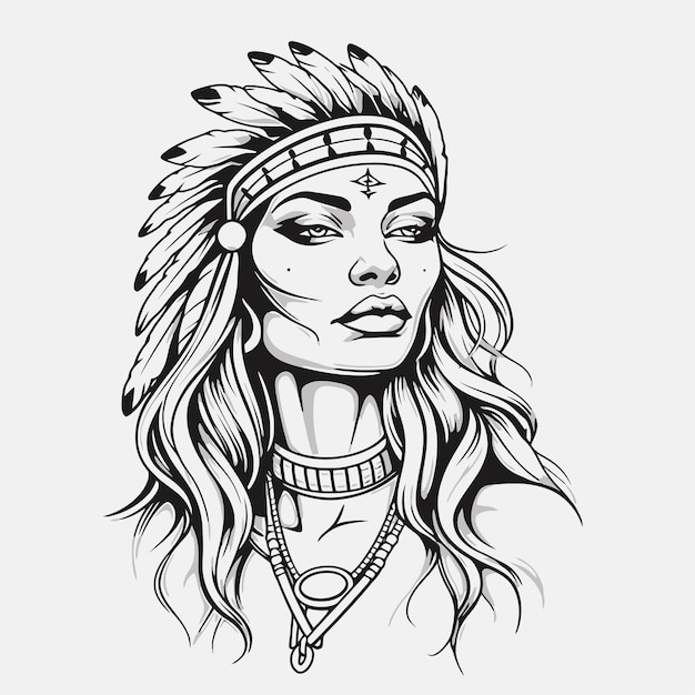 Vector line art of indian women