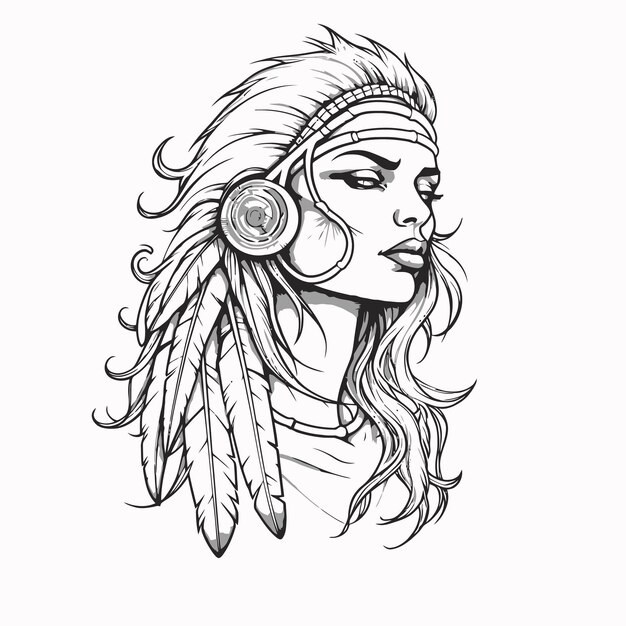 Vector line art of indian women