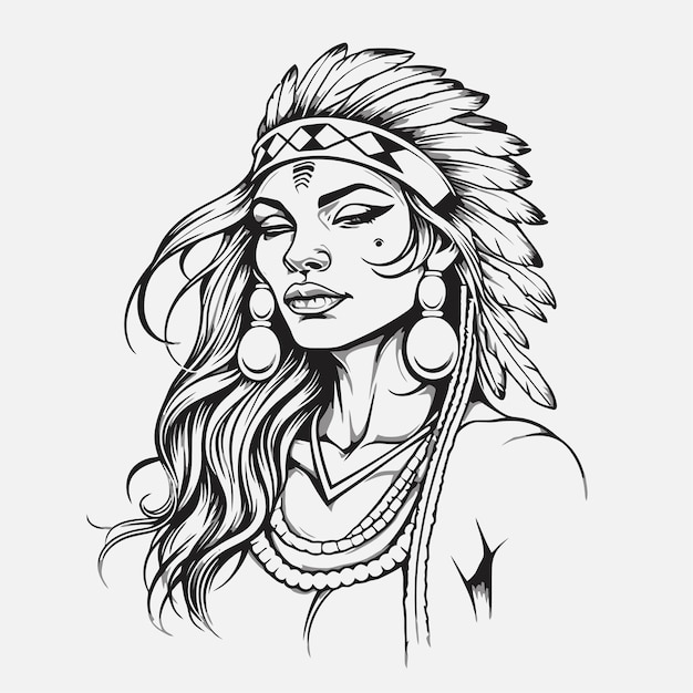 Vector line art of indian women