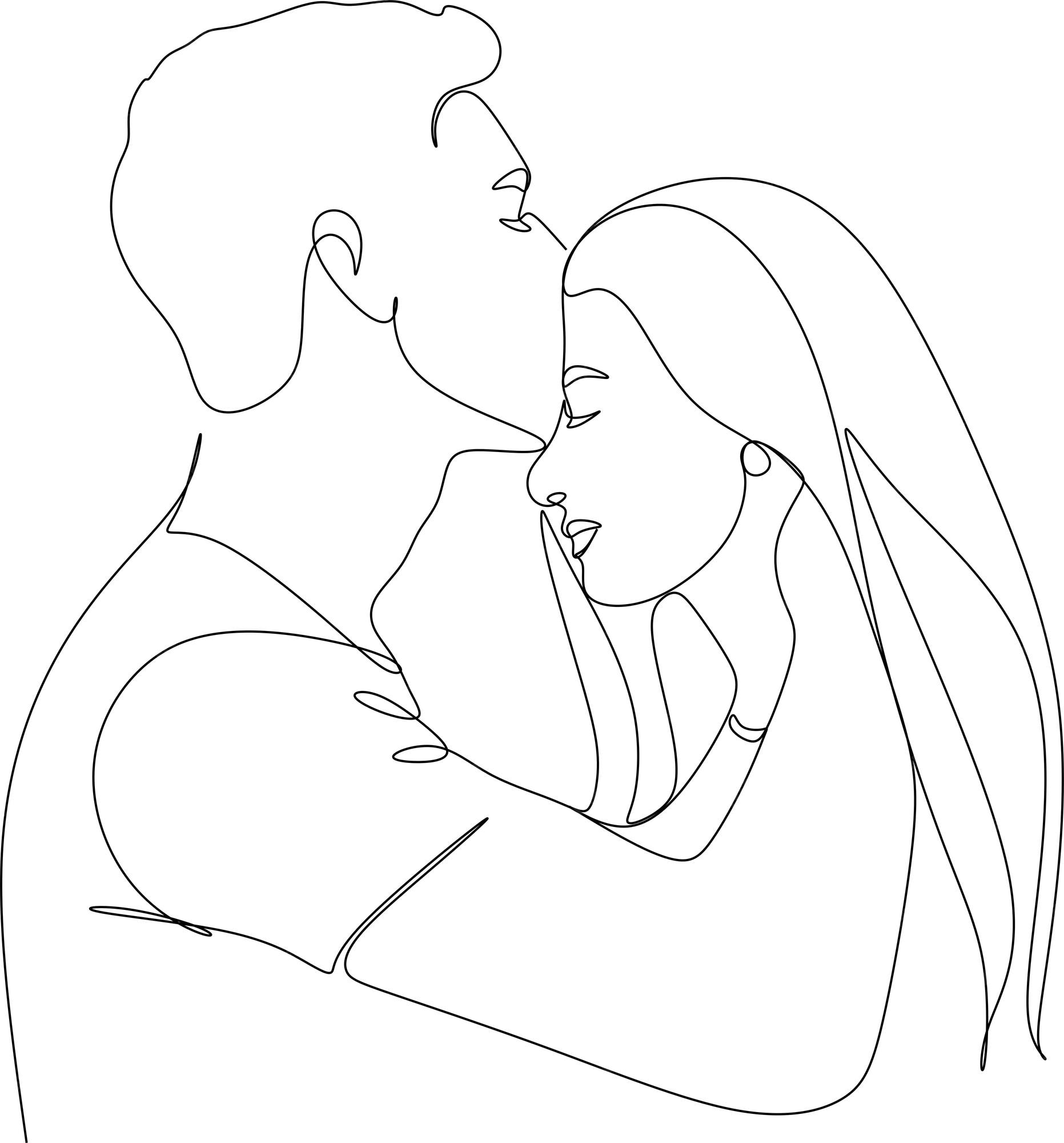 Line Drawings Men Women Kiss Stock Illustration 2184337023