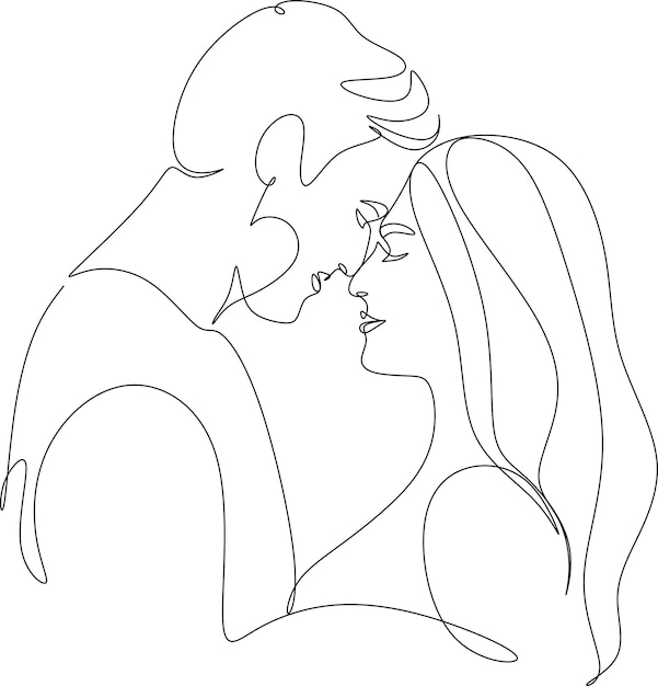 Line art of a kissing couple Line drawing of a man and a woman in love