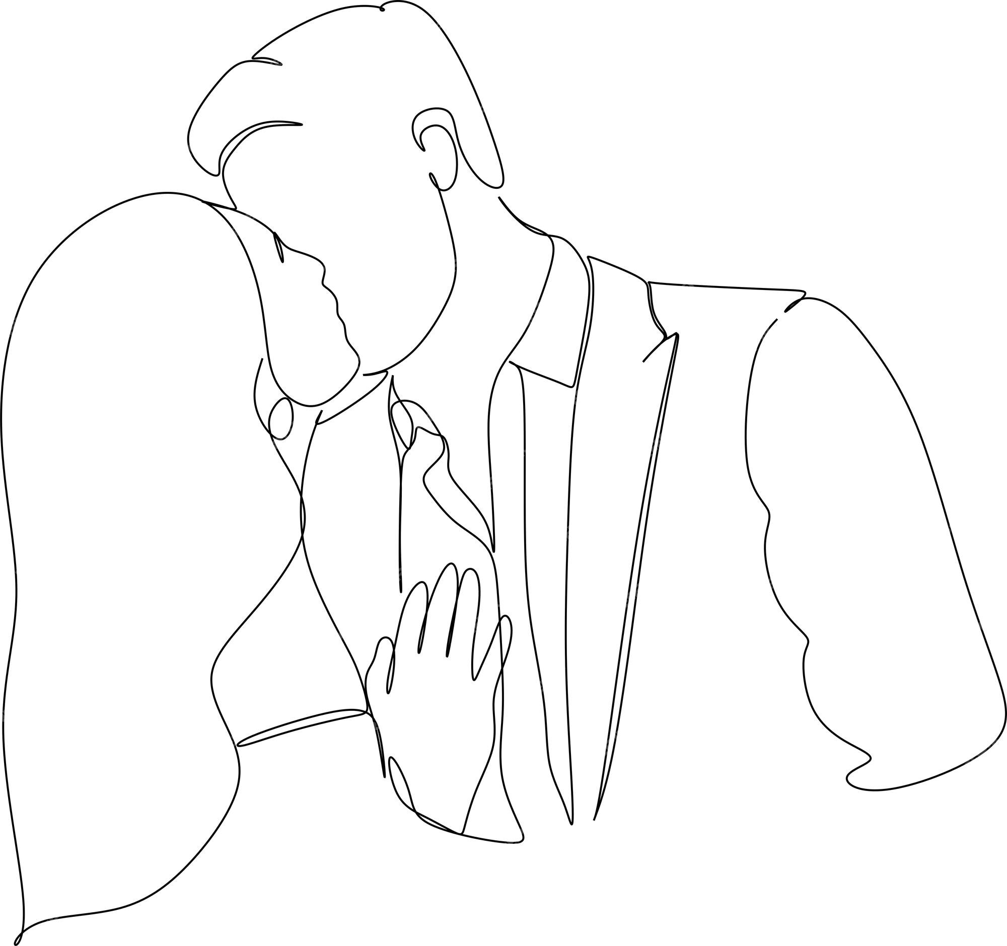 Line Drawings Men Women Kiss Stock Illustration 2184337023