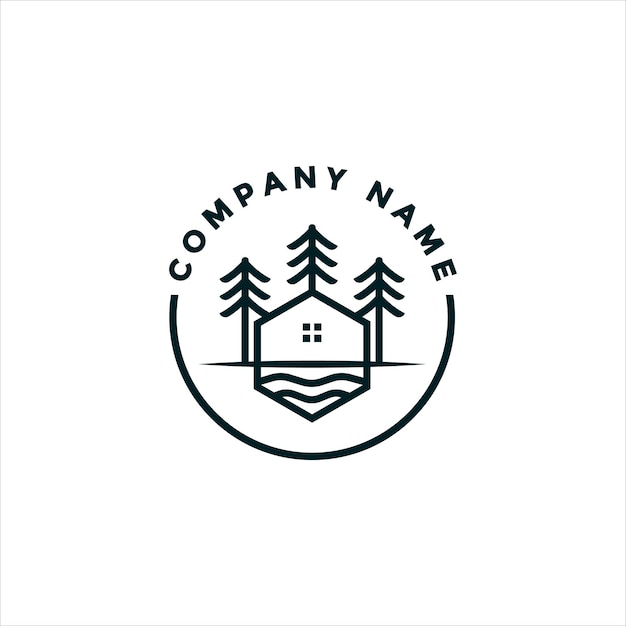 Line art lake house logo design for your company or business