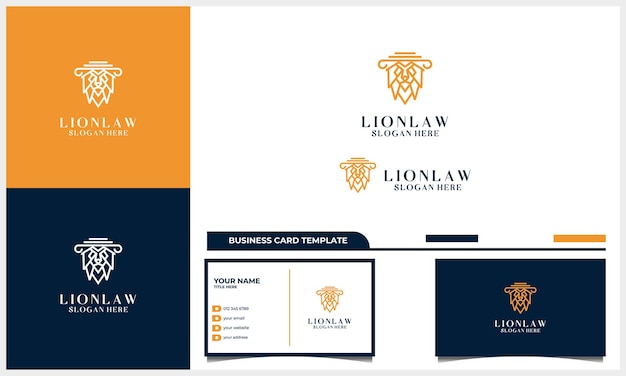 Line art lion head with attorney law logo design concept with business card template