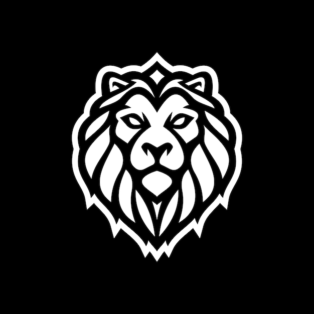 Line art lion logo design. lion head hair mane crest vector icon on dark background